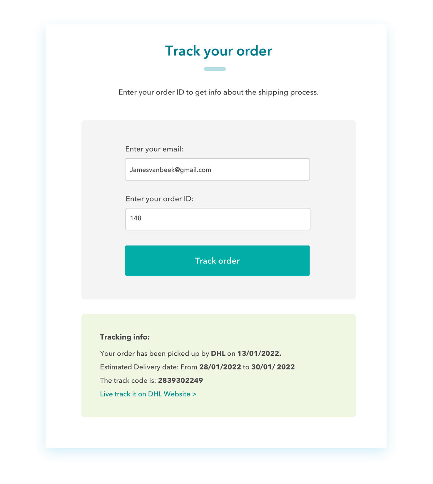 Enter tracking info 