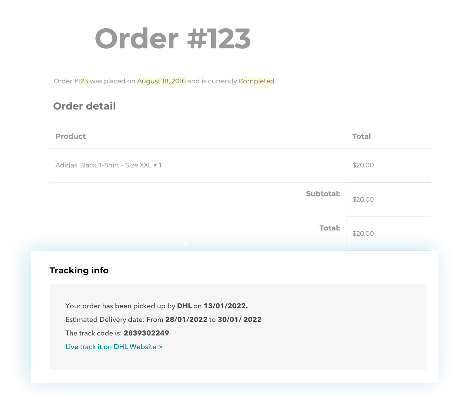 Tracking info in My Account