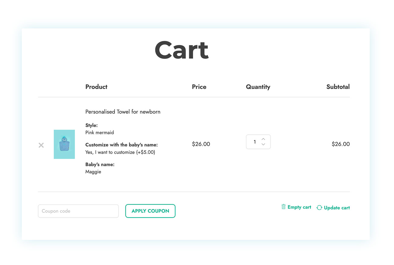cart and checkout page