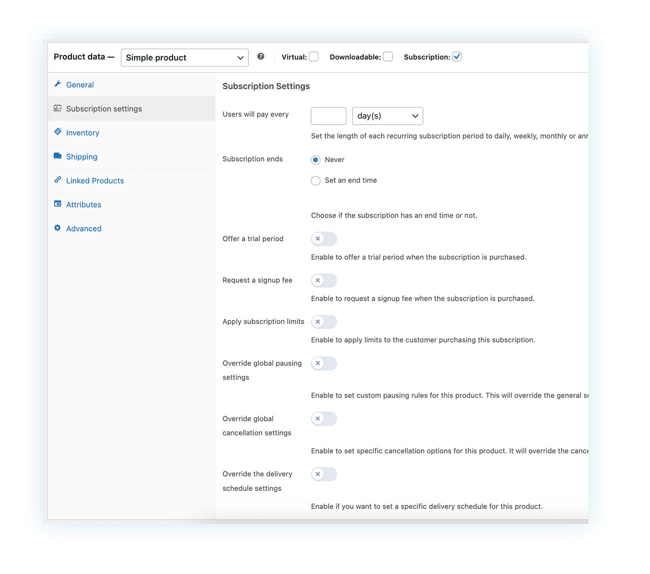 Subscription Settings