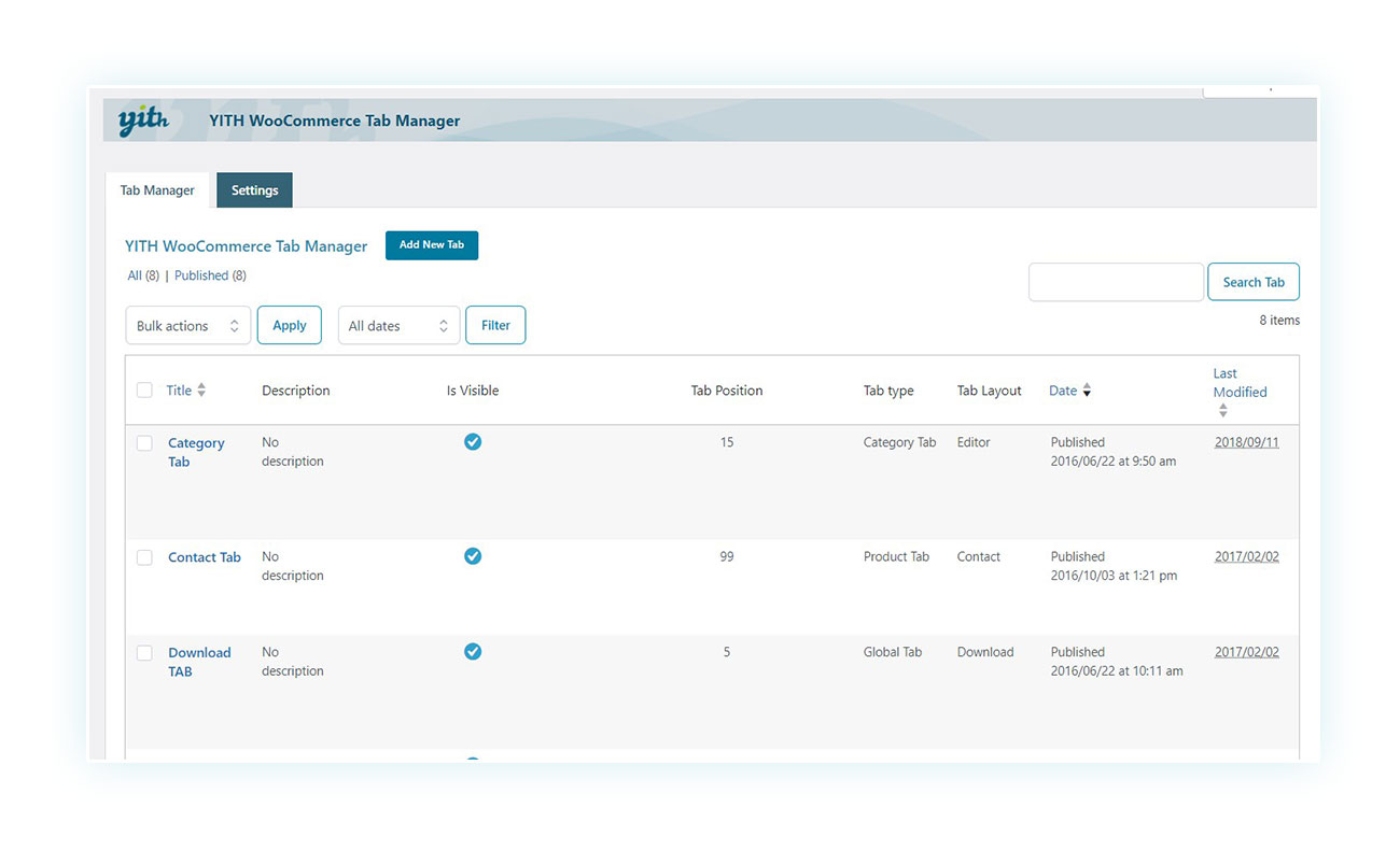 Tab manager settings