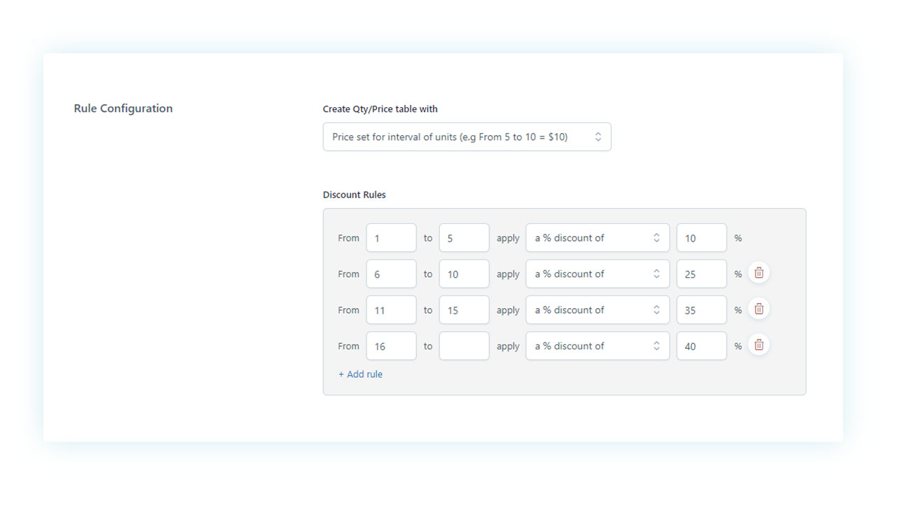 Discounts applied to quantity of products purchased