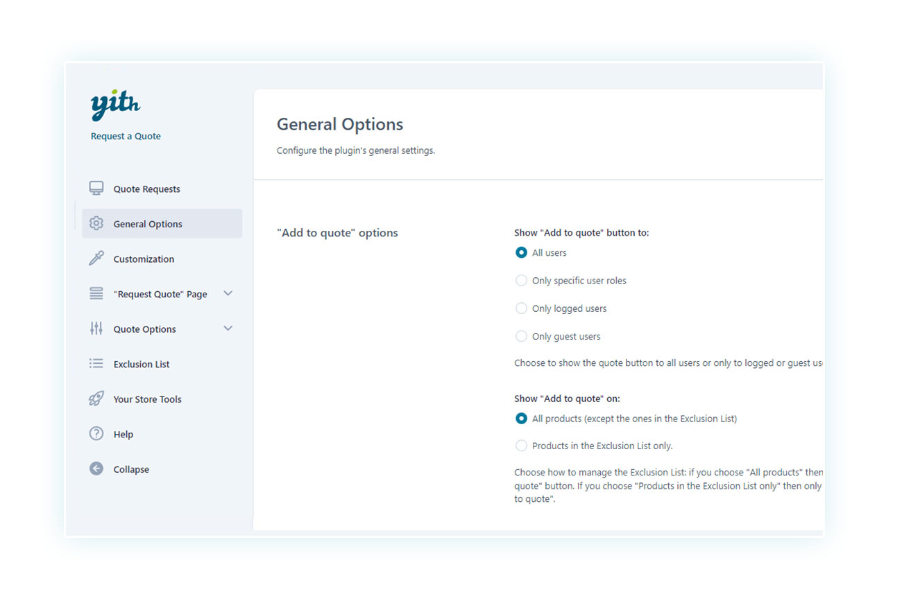 General options of the plugin