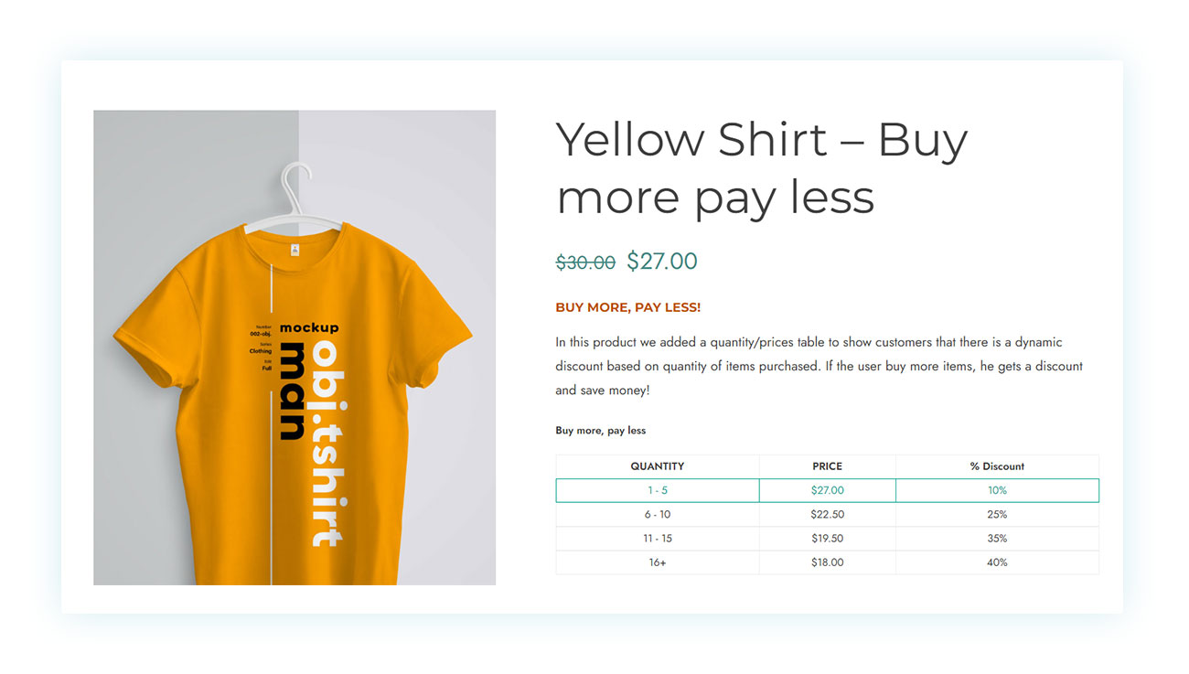 Quantity table on product page.