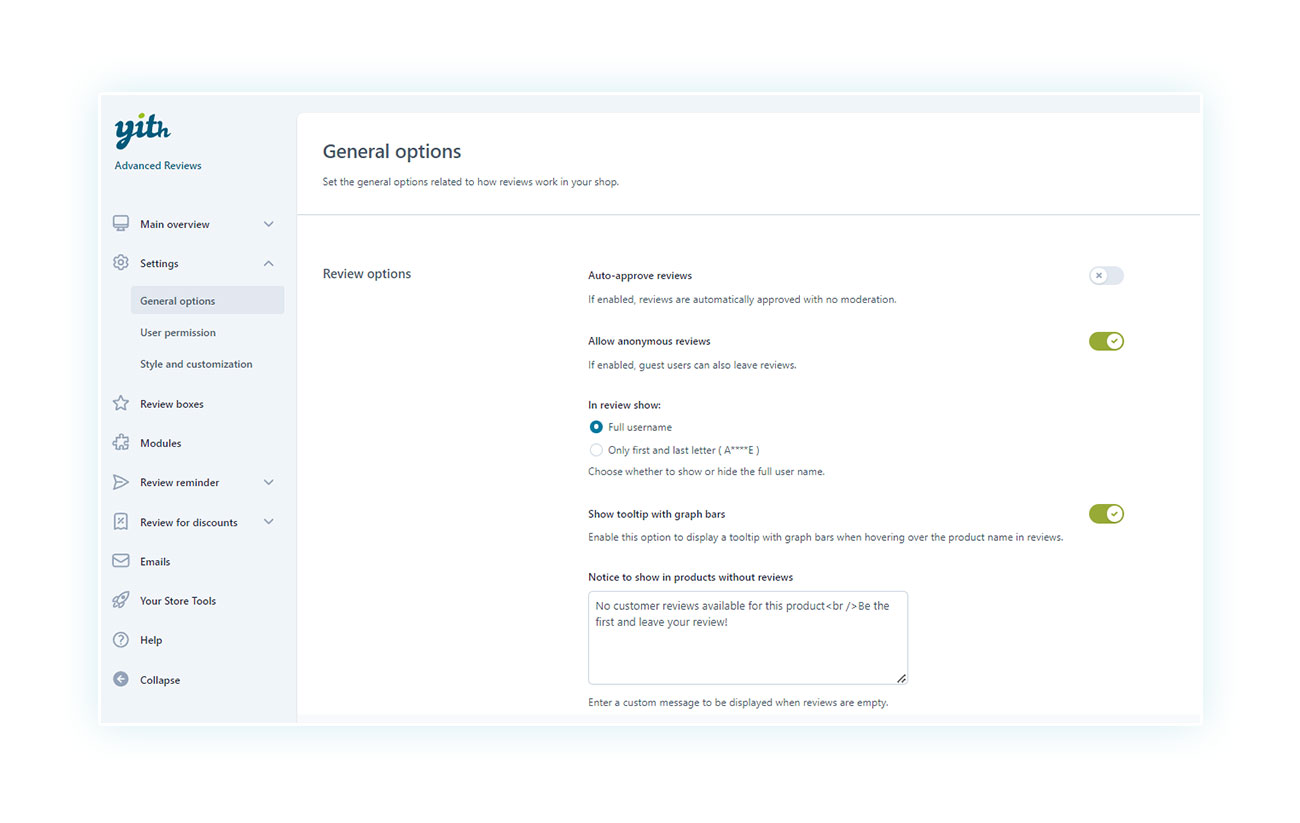 General options of the plugin