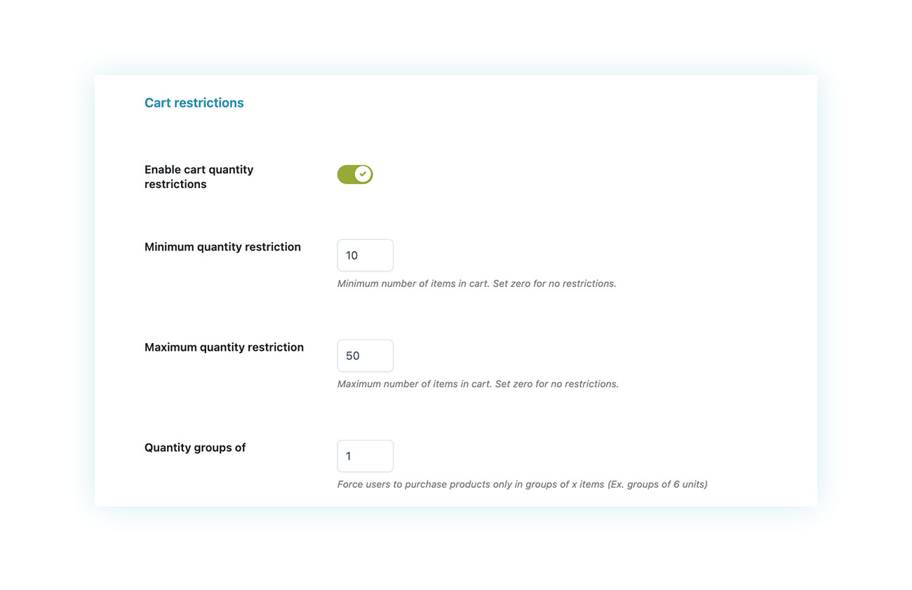 Quantity restriction for cart