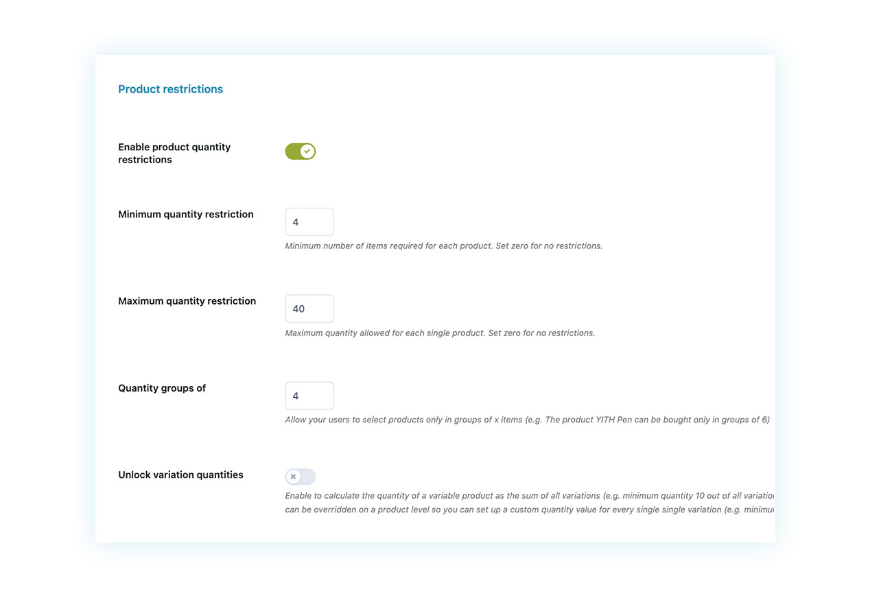 Quantity restriction per product