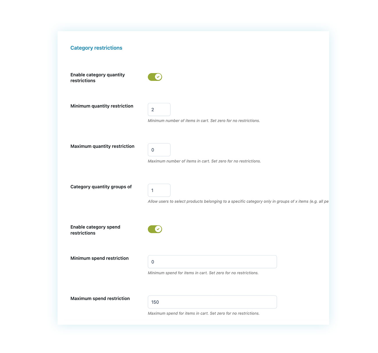 Category restrictions