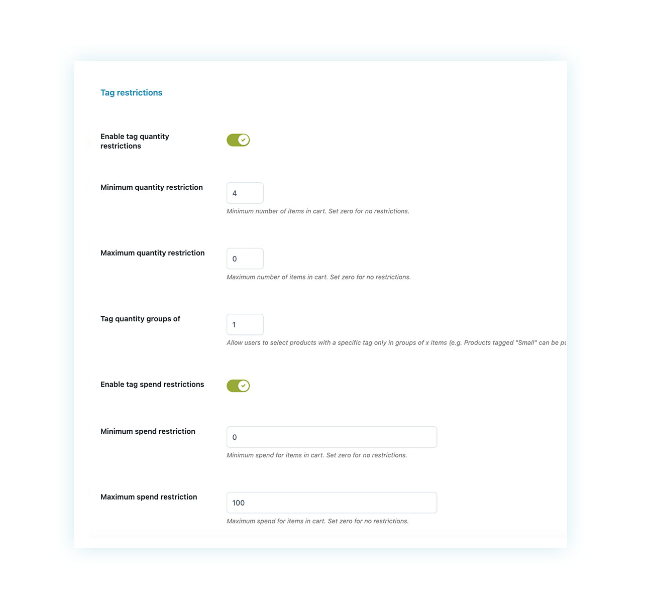 Tag restrictions