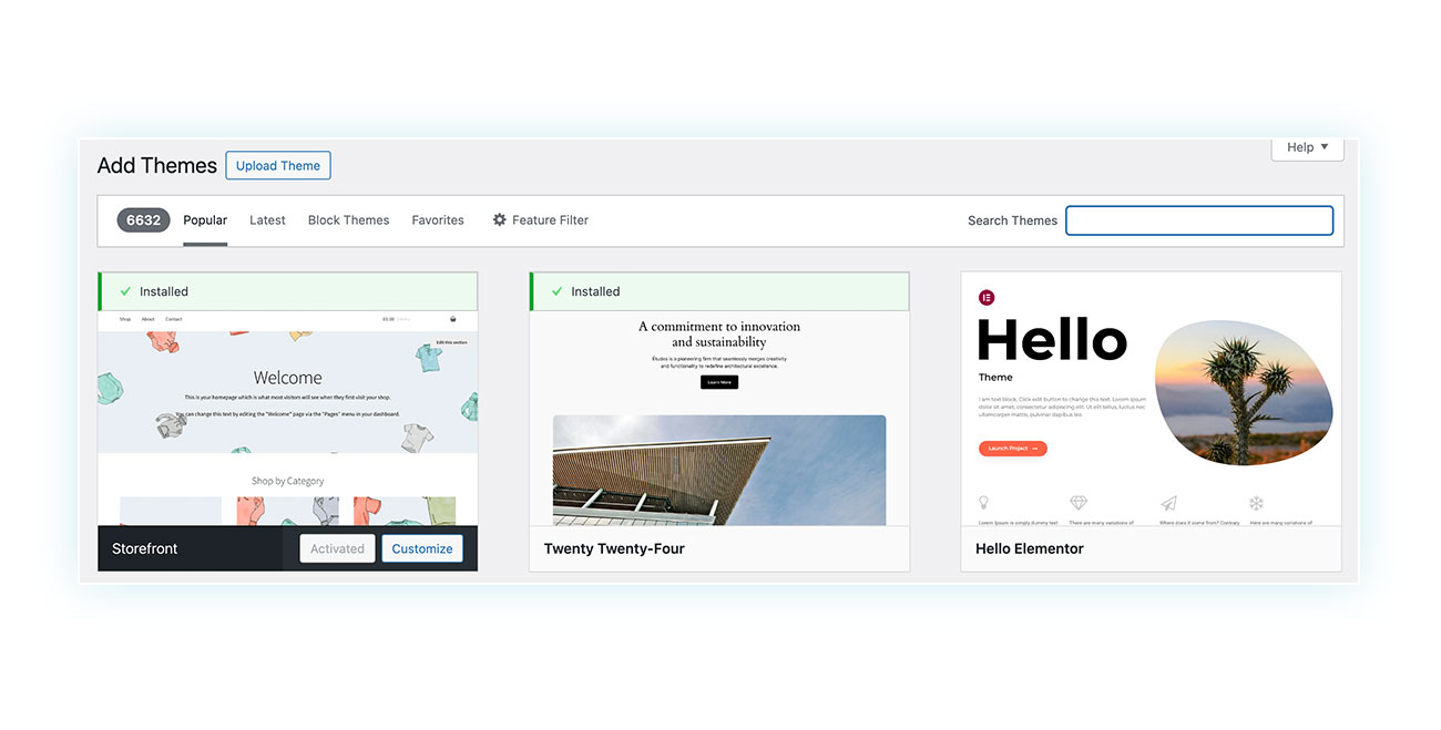 Themes offered by WordPress