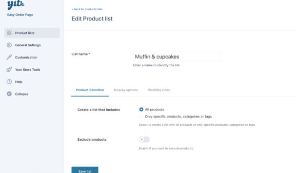 Product list configuration - Select products