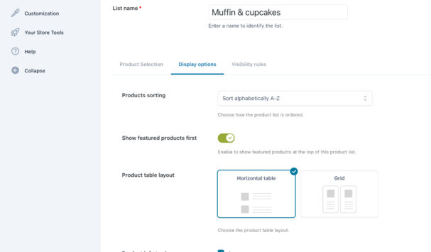 Product list configuration - Display options (1/2)