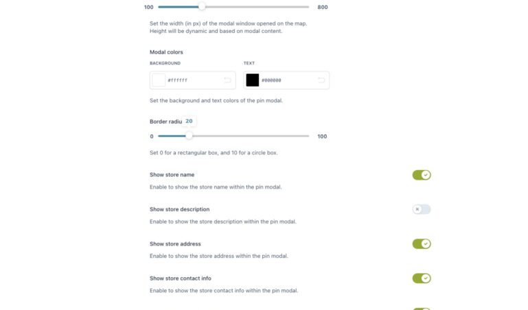 Store Locator page - Info modal options