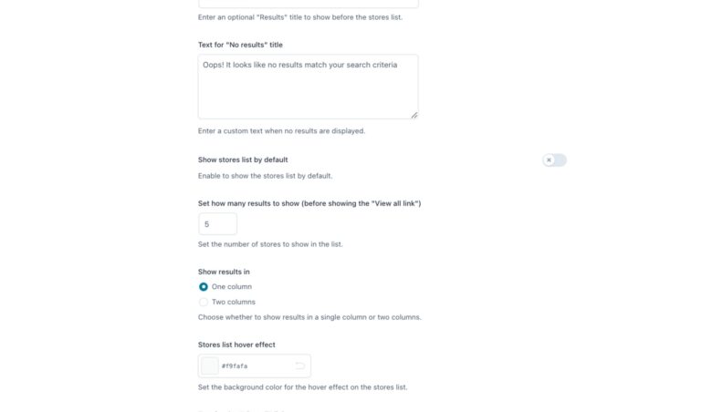 Store Locator page - Store results