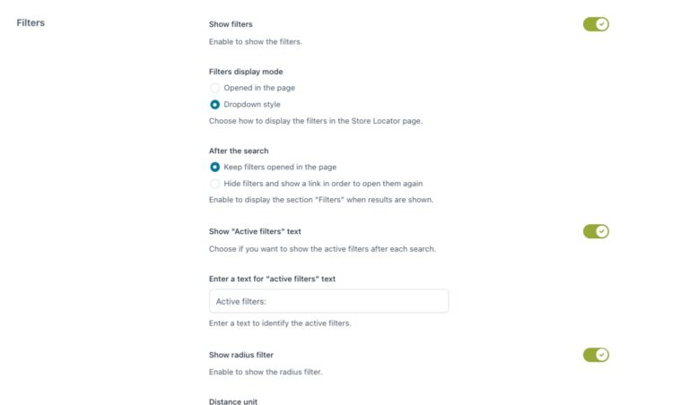 Store Locator page - Filters