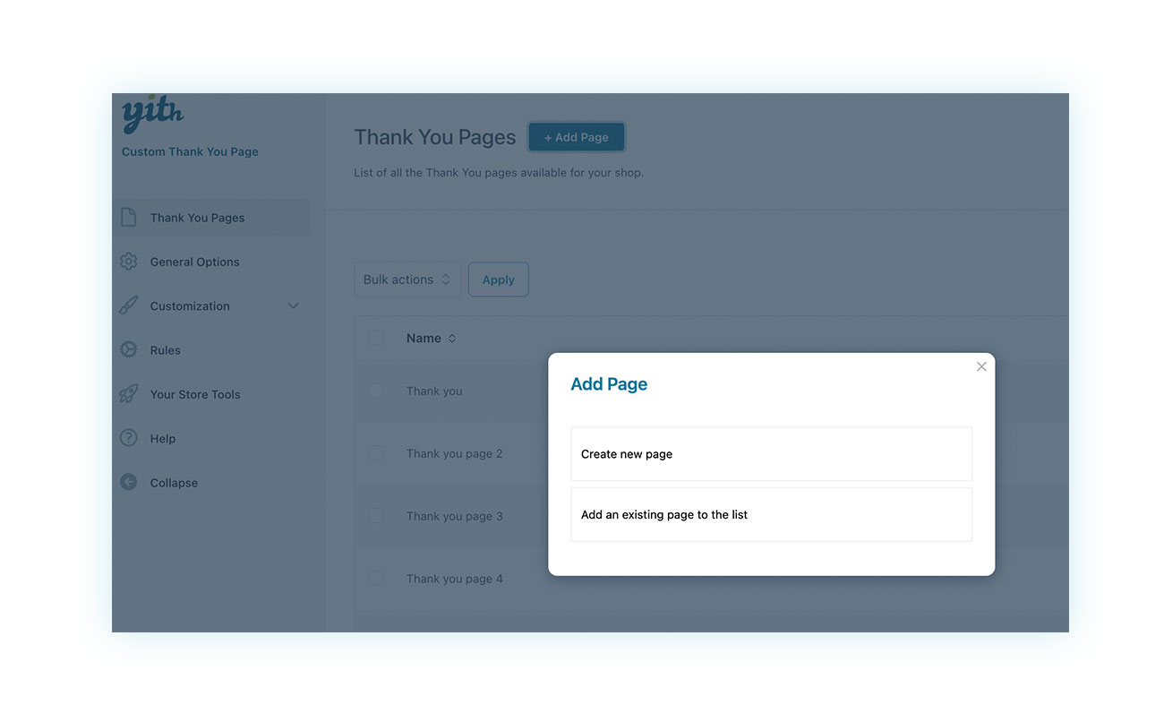 Add new page popup