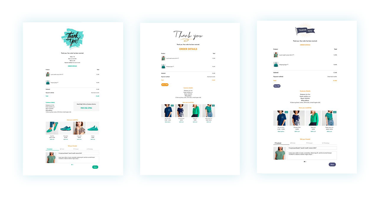 Different types of thank you pages